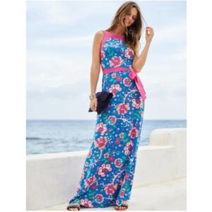 Boden Women's Averie Silk Sleeveless Floral Maxi Shift Dress Blue/Pink Size 8R